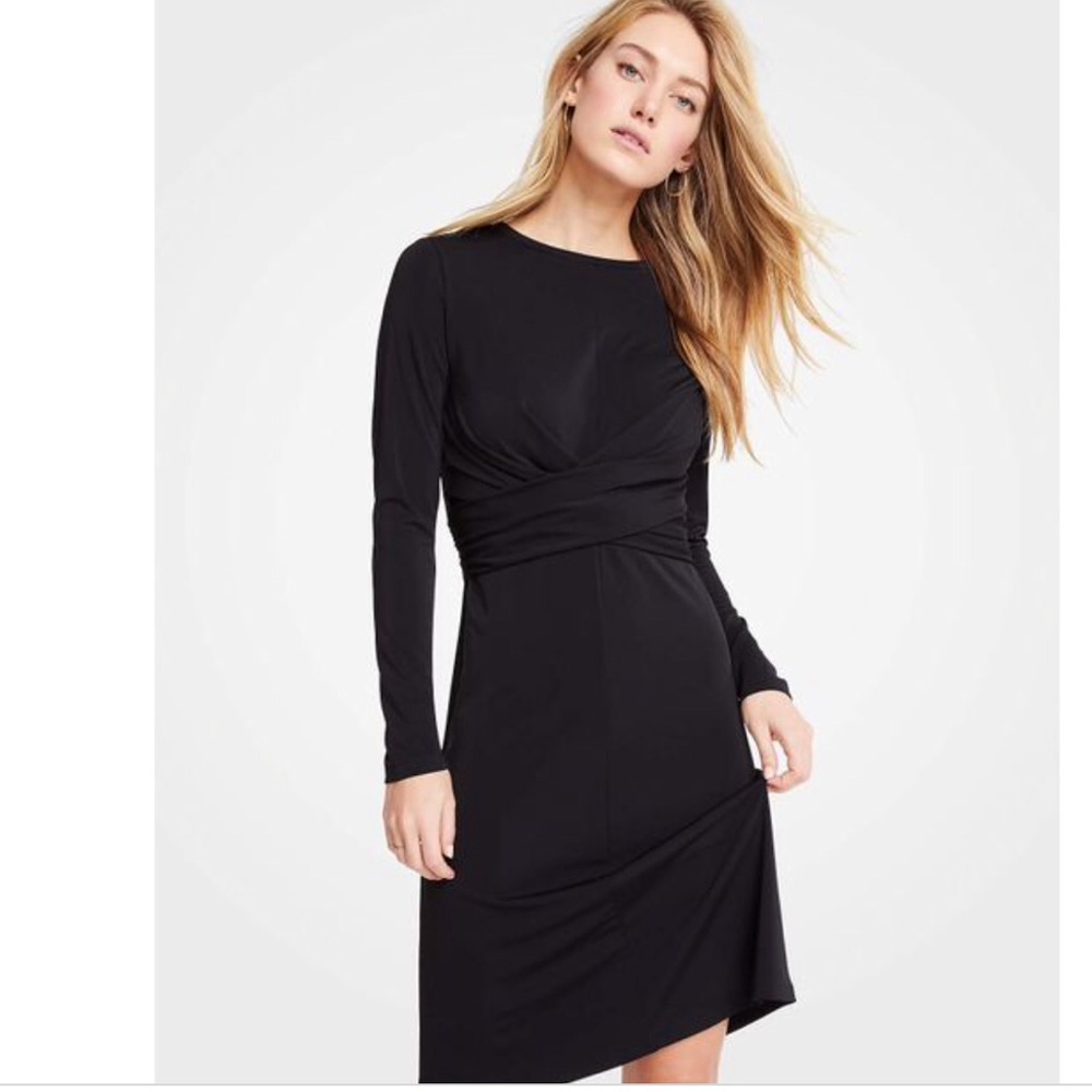 NWT Ann Taylor Black Faux Wrap Jersey Dress 00P